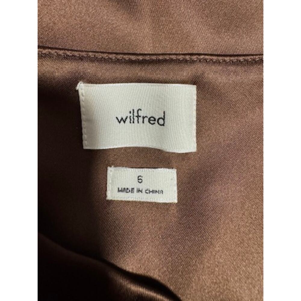 Wilfred Aritzia Cocoa Brown Shine Satin Square Neck Mini Dress Quiet Luxury SZ 6 - Picture 9 of 12
